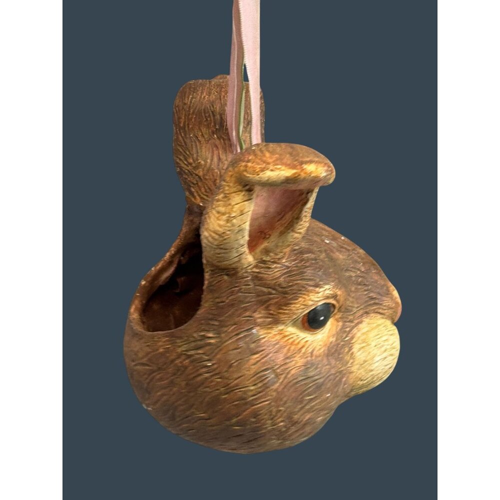 Vintage Bethany Lowe Bunny Rabbit Head Paper Pulp Basket Pink Ribbon Handle 5.5" - Picture 4 of 10